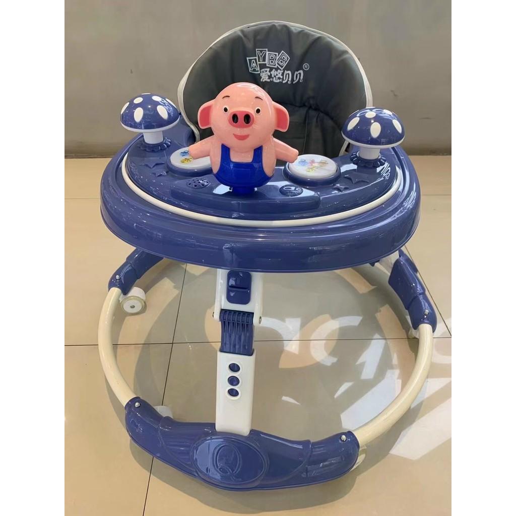 Xe tròn tập đi cho bé - xe dụng cụ tập đi có cán đẩy điều chỉnh cao thấp có nhạc,đèn
