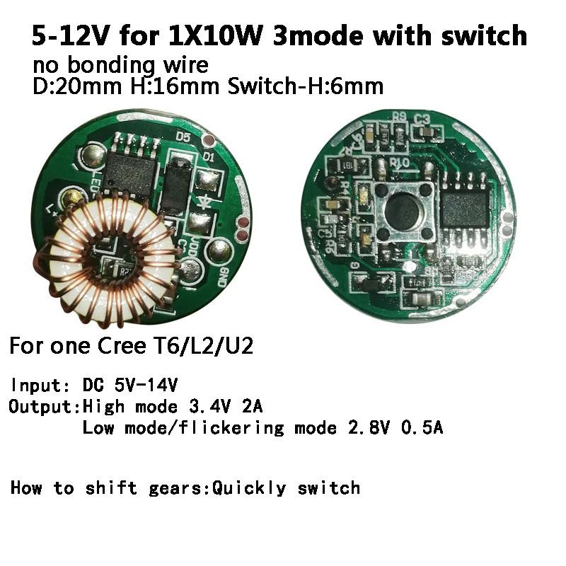 1 Đèn Pin Led 5-12v Đầu Vào 3-3.8v Cho Đèn Led Cree 10w Xm-L Xml T6 / U2