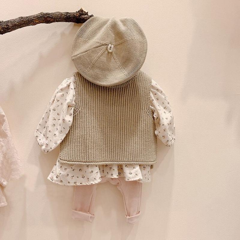2021 Quần Áo Trẻ Em Bộ Bé Gái Áo Len Không Tay Trẻ Em Knited Áo Cotton Hoa Áo 3 Phù Hợp Với Bé Gái Bé Trai trang Phục
