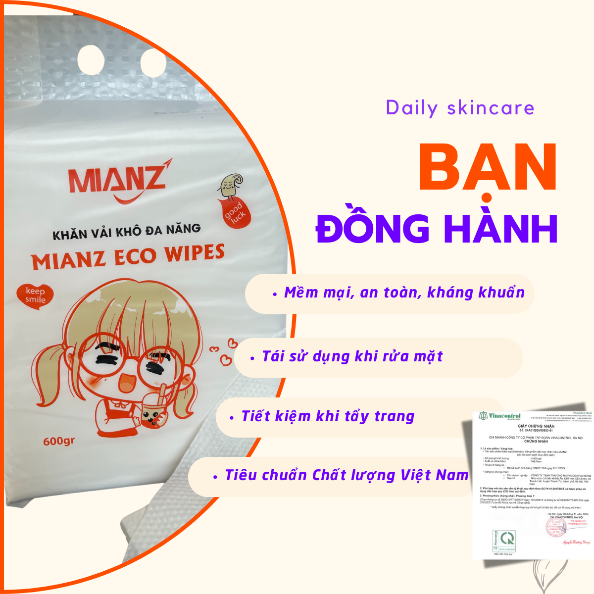 Khăn mặt khô, khăn vải tẩy trang lau mặt đa năng MIANZ, khăn mặt khô rửa mặt tẩy trang gói 600gr/300gr mềm mịn an toàn cho da