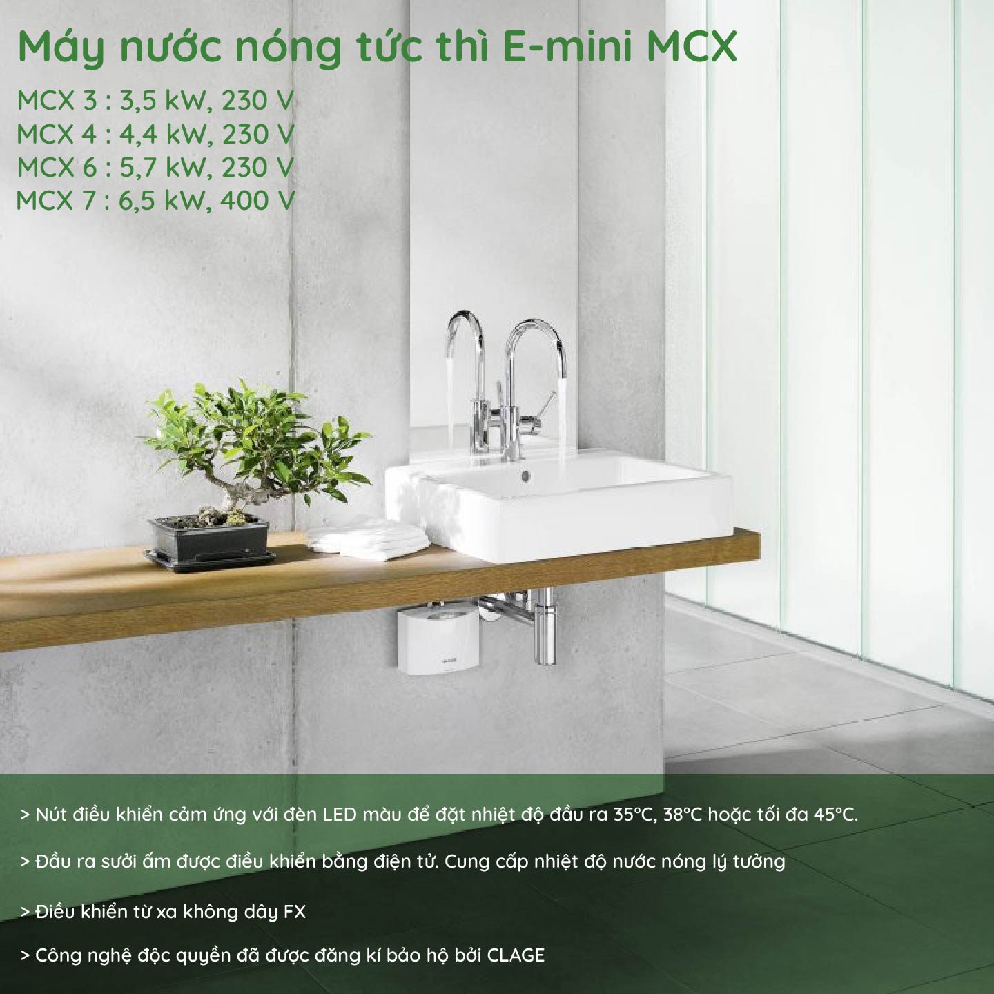 Máy Làm Nước Nóng Tức Thì CLAGE E-mini MCX4, Chống Giật, Điều Khiển Thông Minh Làm Nước Nóng Trực Tiếp - Hàng Chính Hãng