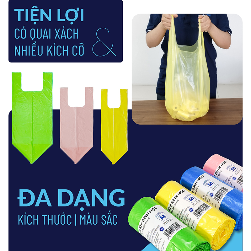 Túi Rác Tự Huỷ Sinh Học TPP, Đáy Sao Có Quai, Nhựa HDPE, 30 Cái/Cuộn x 4, Size M