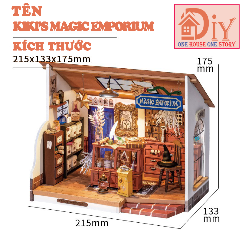 [Bản tiếng Anh]Mô hình nhà búp bê tự lắp ráp bằng gỗ 3D KIKI'S MAGIC EMPORIUM DIY- Quà tặng sinh nhật giáng sinh