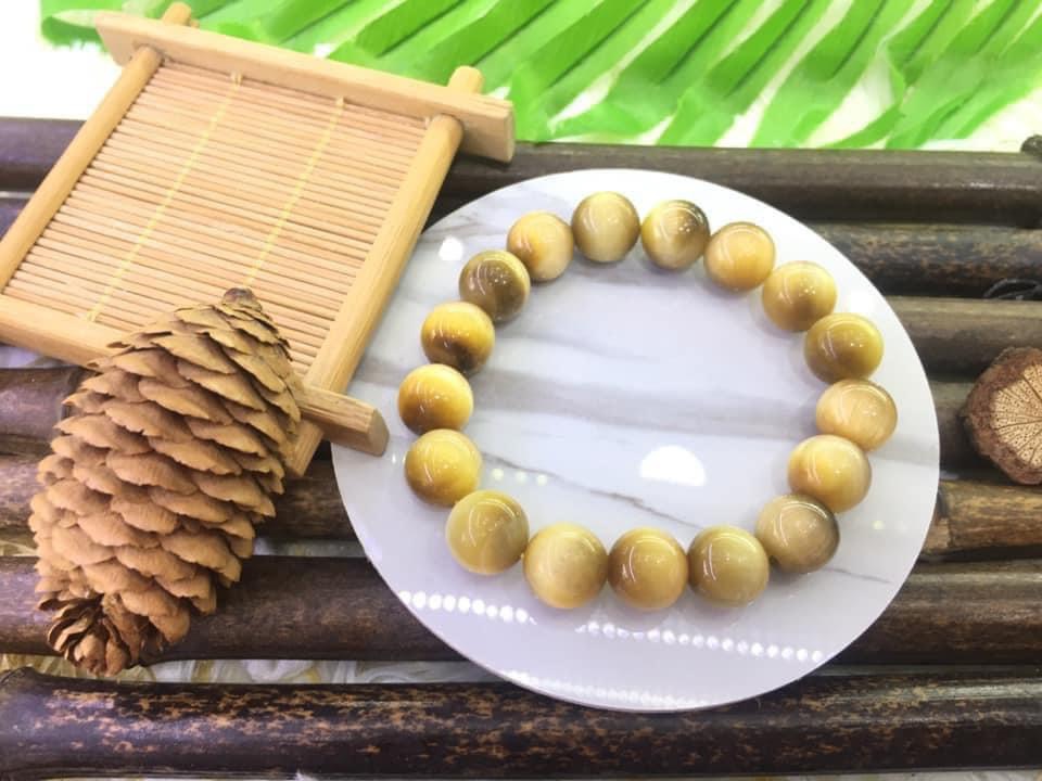 Vòng tay đá mắt hổ vàng tươi VIP 12ly - nam - Hợp mệnh: Kim, Thổ, Hỏa )