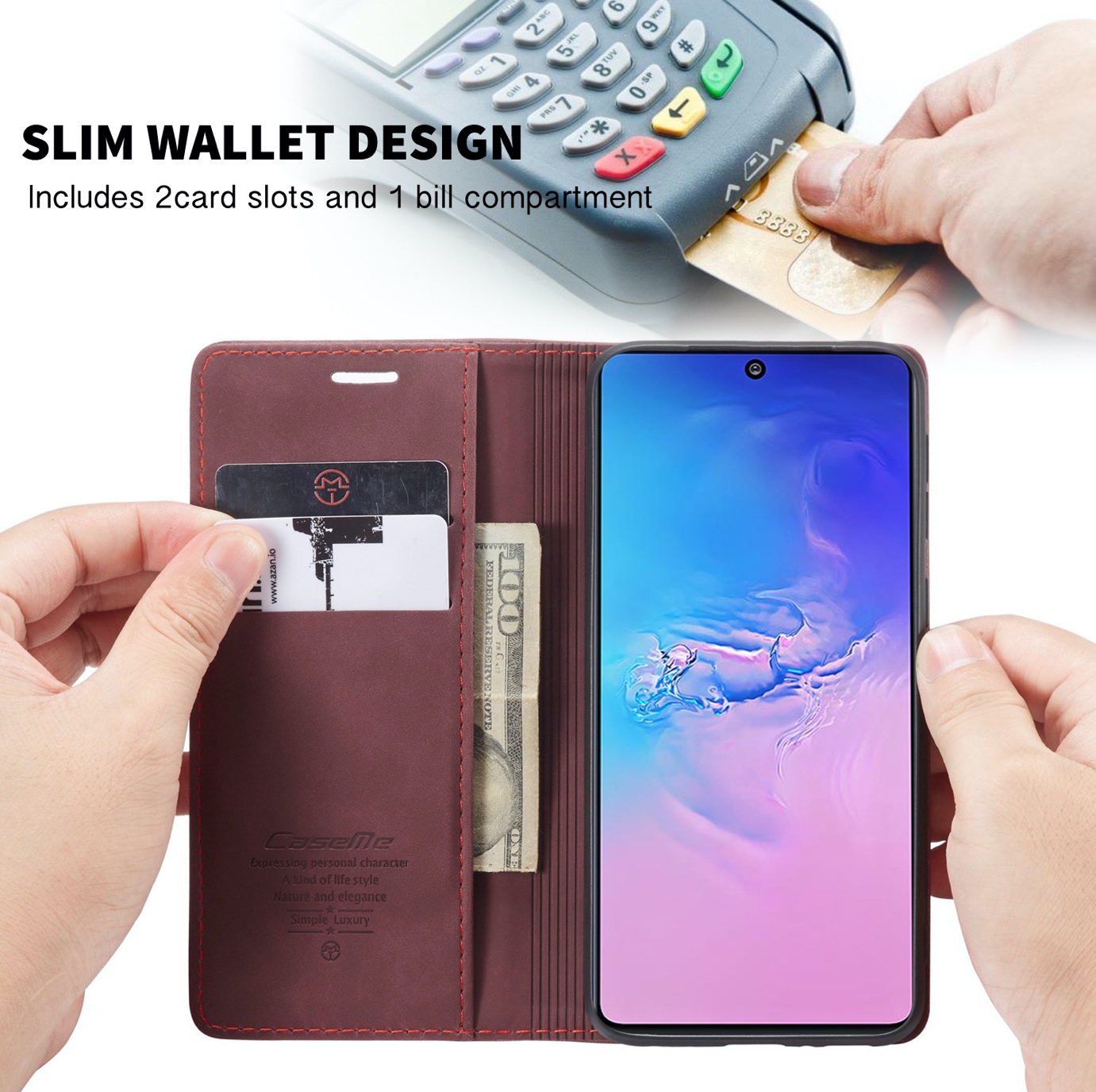 Bao da bò thật dạng ví chính hãng Caseme dành cho Samsung S10 Lite - Hàng chính hãng