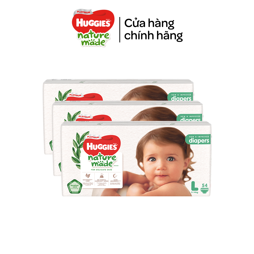 Combo 3 Tã/Bỉm dán Huggies Platinum NatureMade M64/L54/XXL44