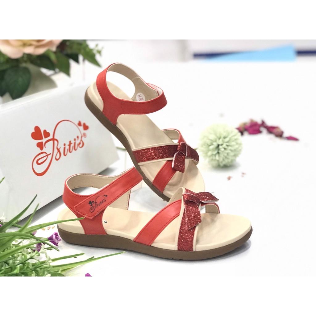 Sandal bé gái quai đan chéo phối nhũ DRG000500 - đỏ