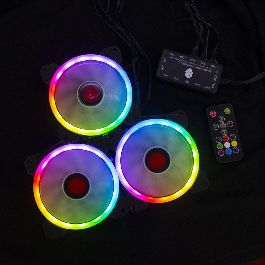 Bộ 3 quạt tản nhiệt - Fan case Led RGB Tomato C-20 + Hub và Remote - Hàng Nhập Khẩu