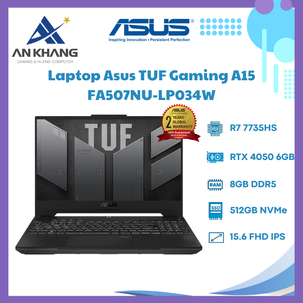 Laptop ASUS TUF Gaming A15 FA507NU-LP034W (Ryzen 7-7735HS | 8GB | 512GB | RTX 4050 6GB | 15.6-inch FHD 144Hz | Win 11| Gray) - Hàng Chính Hãng - Bảo Hành 24 Tháng