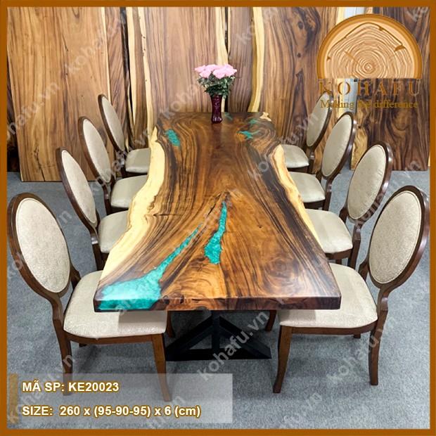 Mặt bàn dài gỗ me tây nguyên tấm  + epoxy resin, phù hợp làm bàn cà phê, bàn họp, bàn ăn gia đình