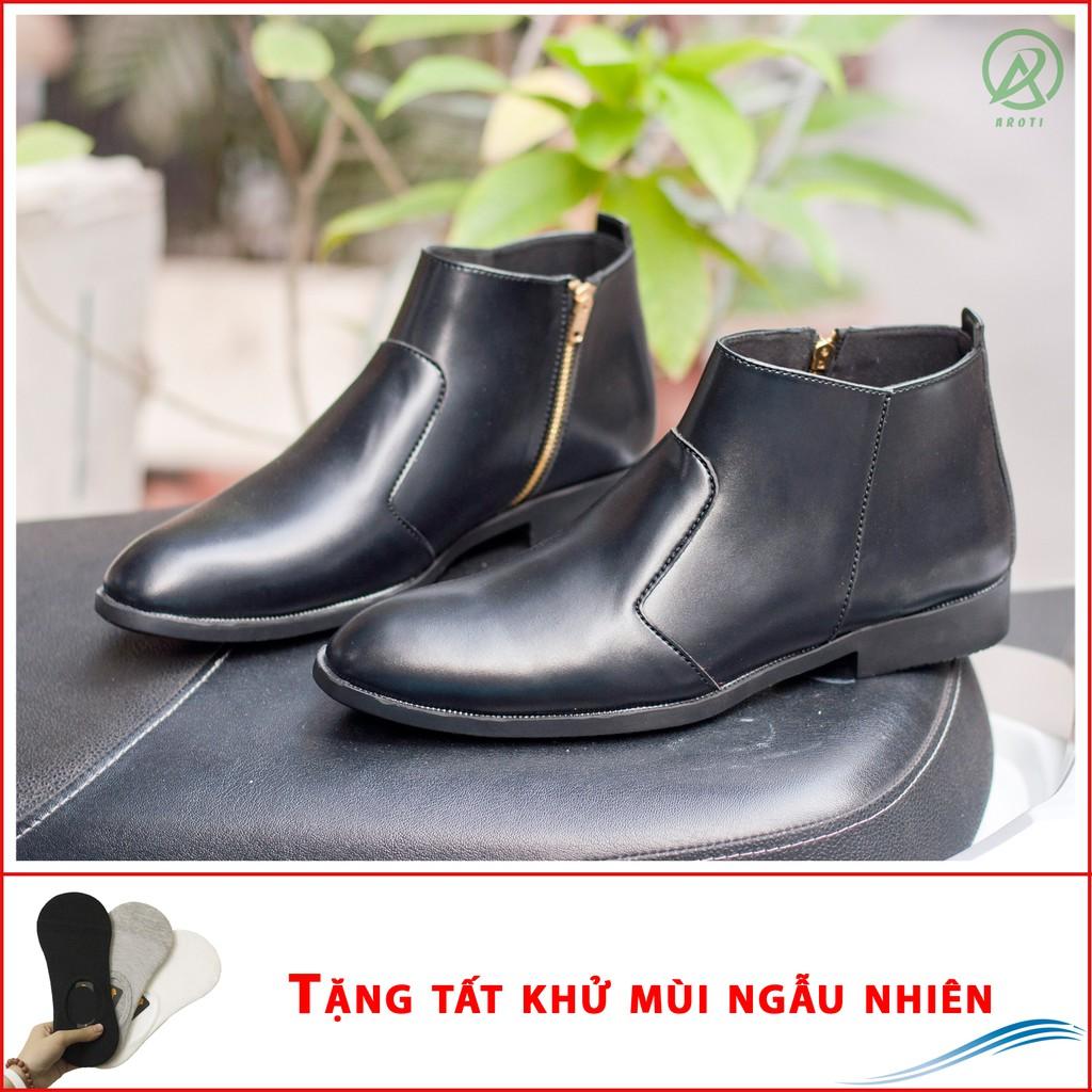 Giày Chelsea Boot Nam Cổ Khóa Da Nhám Màu Đen Cực Chất - Giày Chelsea Boot CB521-nhamkhoa- Kèm Tất Khử Mùi Ngẫu Nhiên