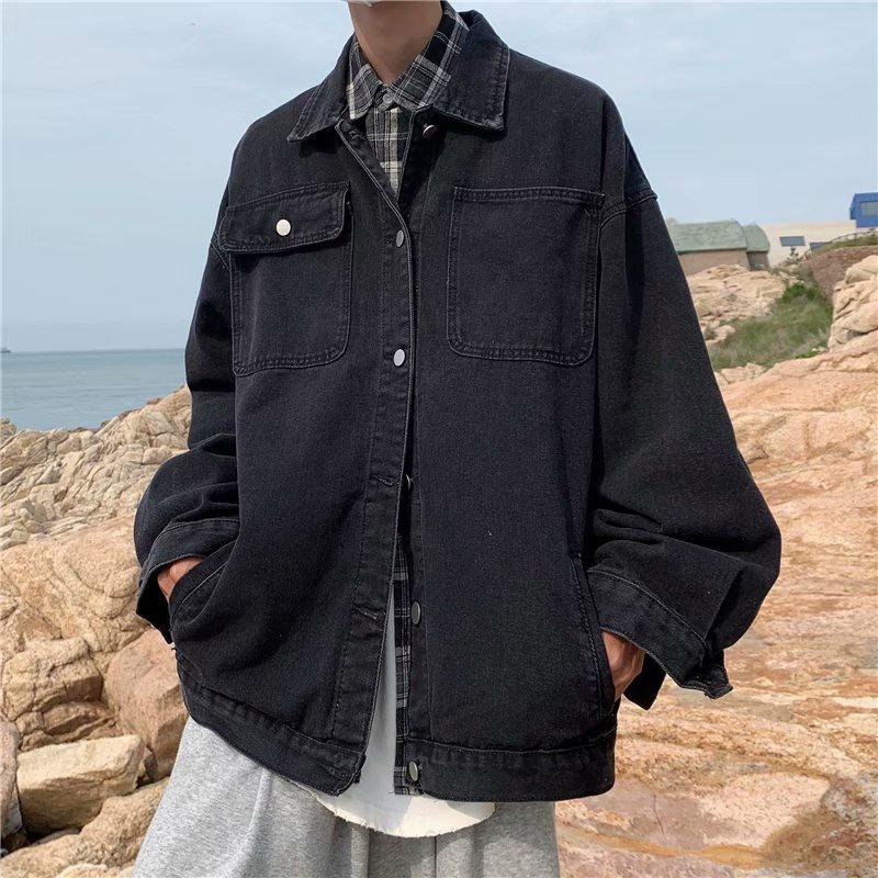 Hong Kong style retro light color denim jacket boys' spring and autumn Korean version trend loose and versatile casual fashion brand work jacket men's and women's lovers' casual versatile jacket