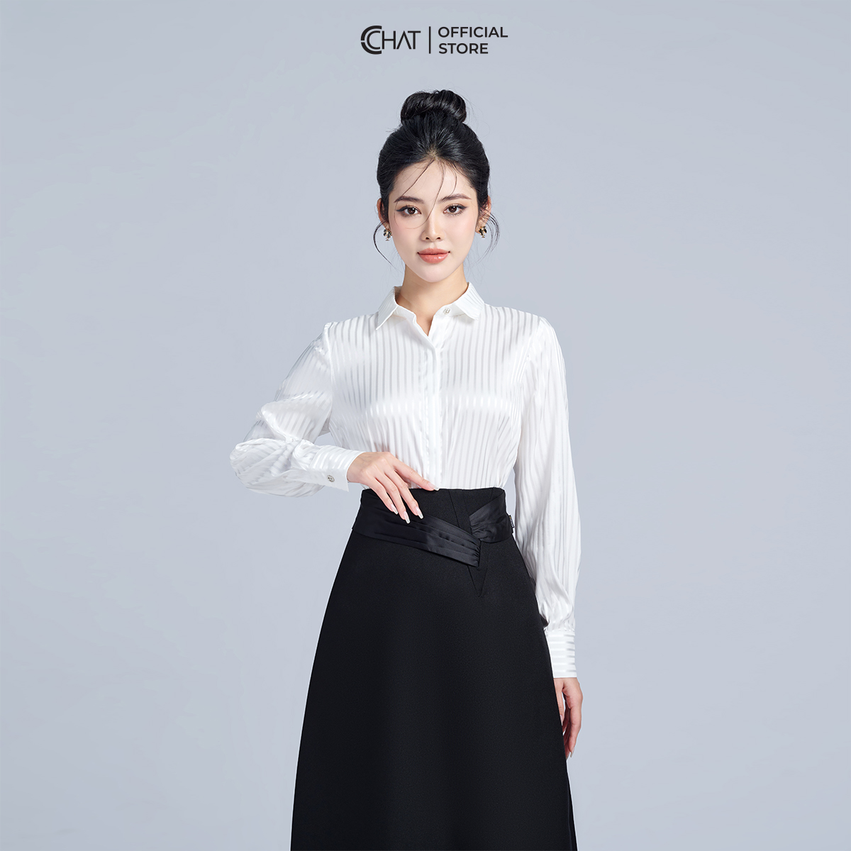 Chân Váy  Dáng A Bổ V Nhún Thân Trước Cạp Kiểu Chất Tuytsi Cao Cấp 53CDS8002AT