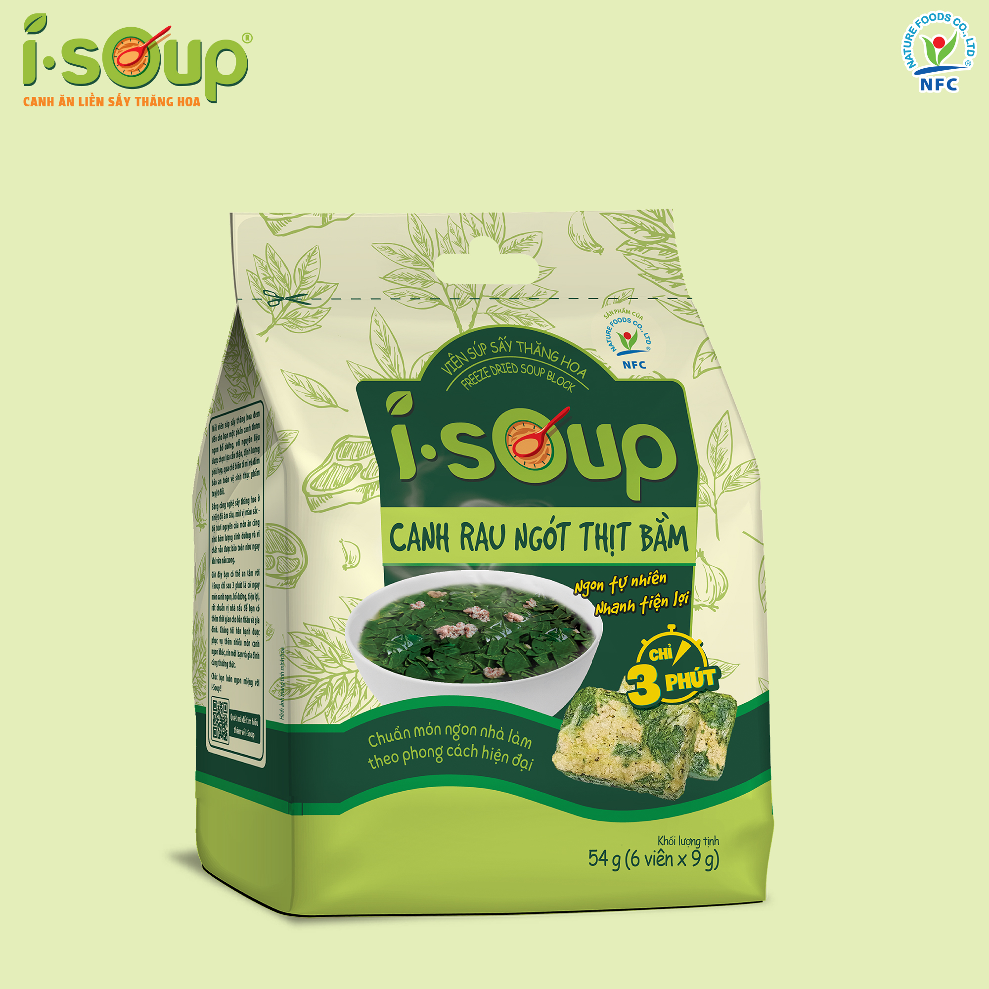 Combo 6 Túi Canh ISOUP (Canh Chua+ Rau Ngót + Cải Xoong) - Canh Ăn Liền Sấy Thăng Hoa
