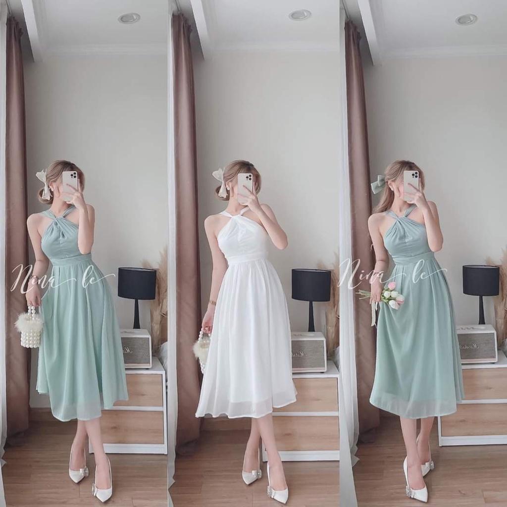 Váy Đầm Midi Xòe Cổ Yếm Hở Vai Cho Nữ Trẻ Trung Nhẹ Nhàng | mtb