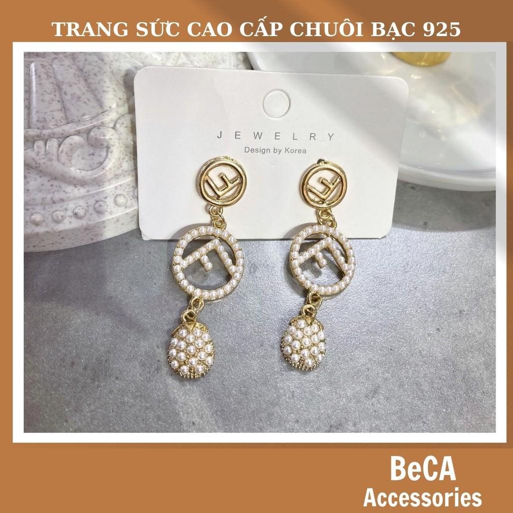 Khuyên tai đi tiệc nữBông tai dài đính ngọc- Hoa tai nữ chuôi bạc 925