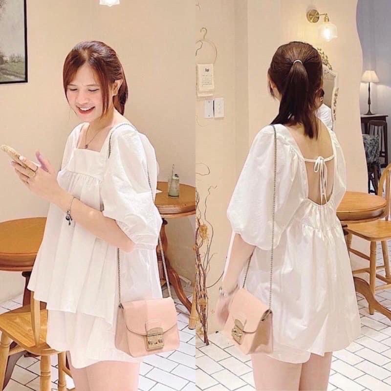 Sét bộ nữ áo babydoll dáng thụng ulzzang và quần sooc tiểu thư