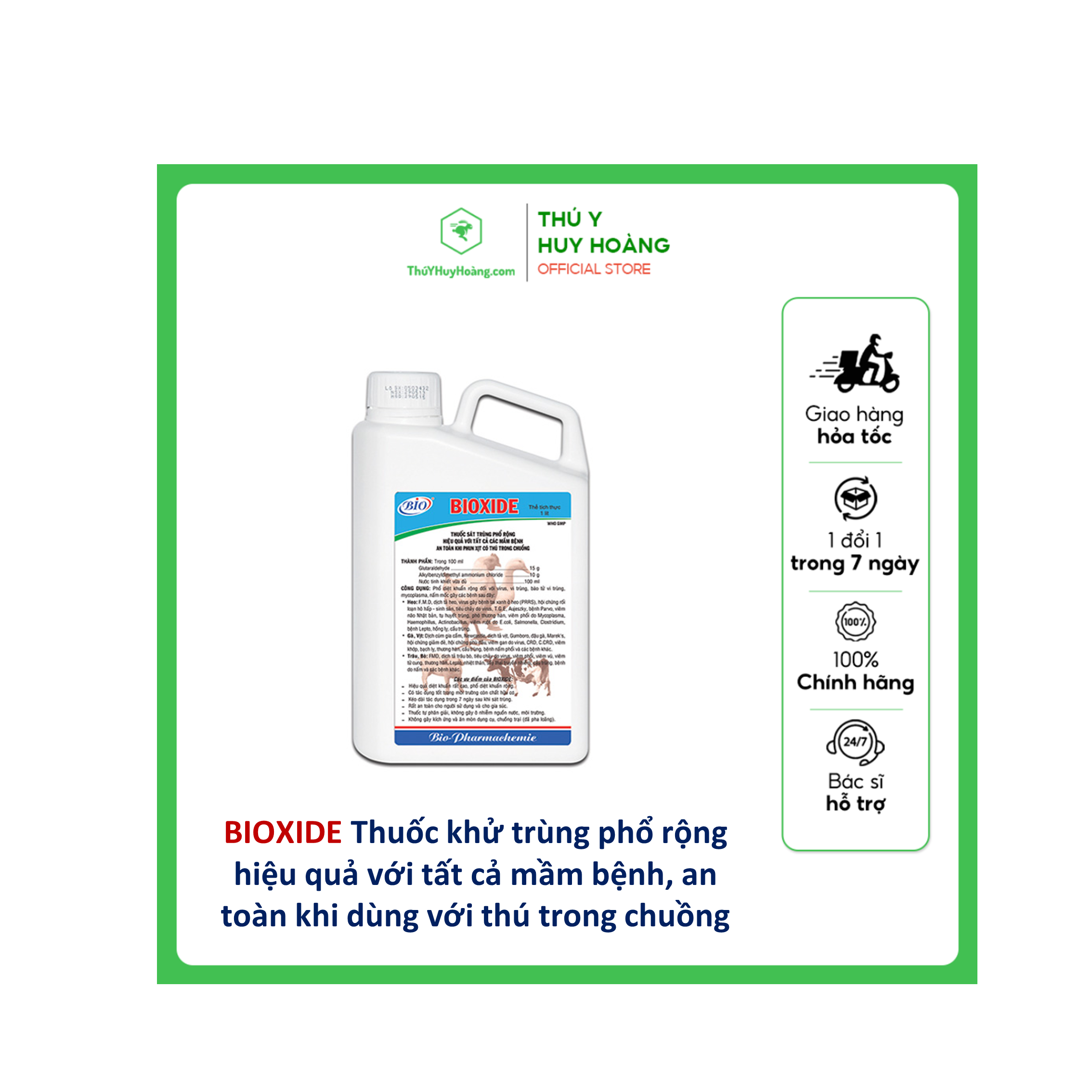 BIOXIDE 500ml Thuốc khử trùng phổ rộng hiệu quả với tất cả mầm bệnh, an toàn khi dùng với thú trong chuồng