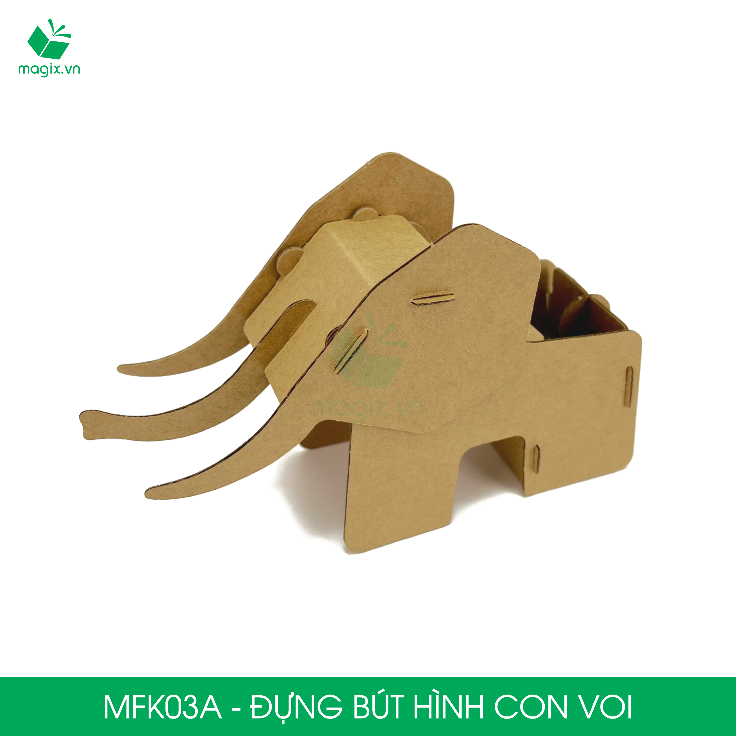 MFK03A - Đựng bút lắp ráp hình con voi, đồ đựng bút hình thú bằng giấy carton siêu cứng