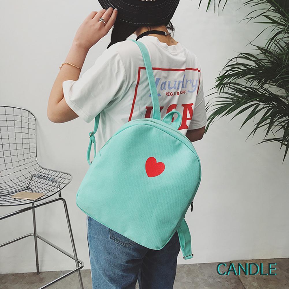 Ba Lô Mini Vải Canvas In Họa Tiết Trái Tim Đơn Giản Cho Nữ