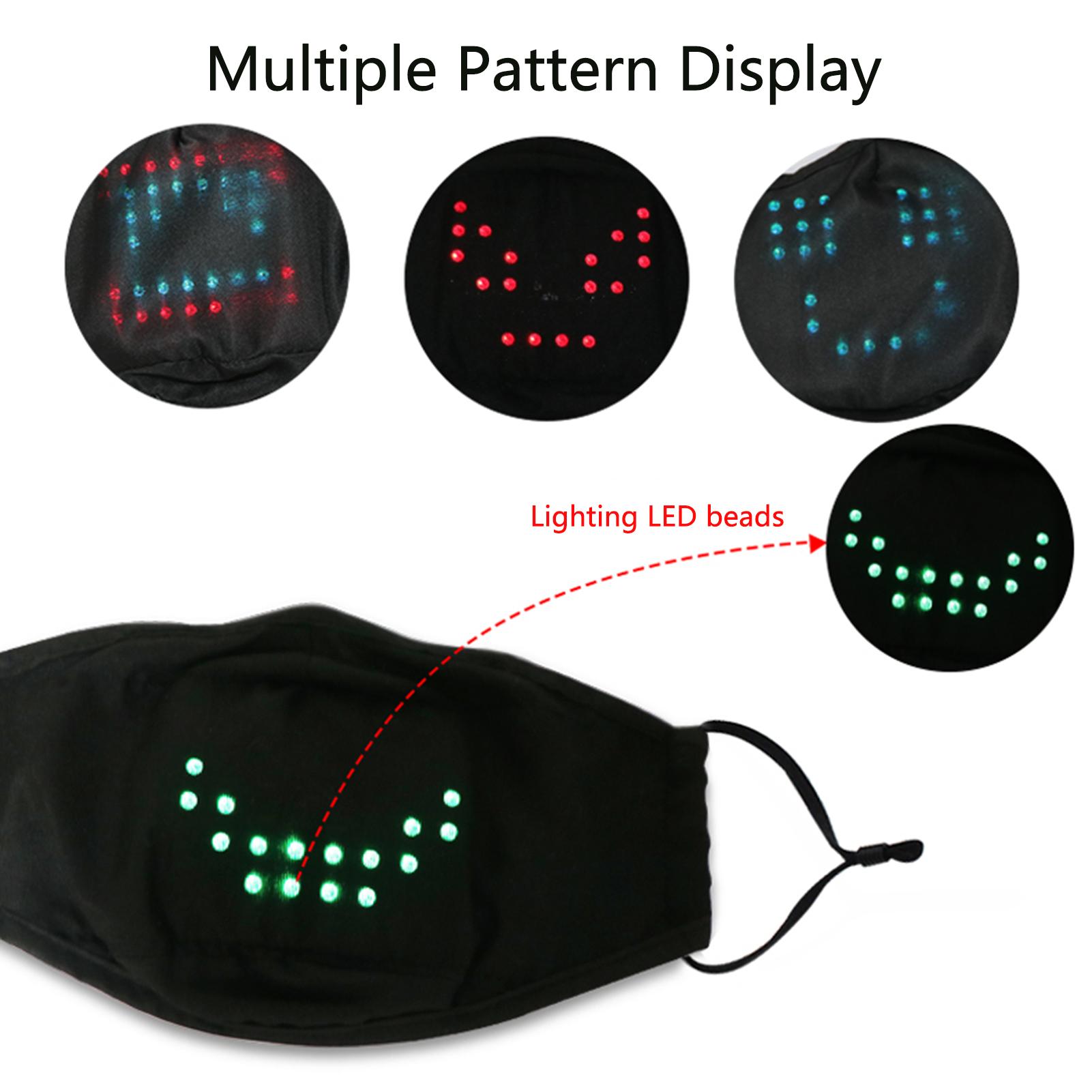 Khẩu trang đèn LED 64 hạt đèn, 6 mẫu hiển thị, 7 loại màu.có thể sạc USB