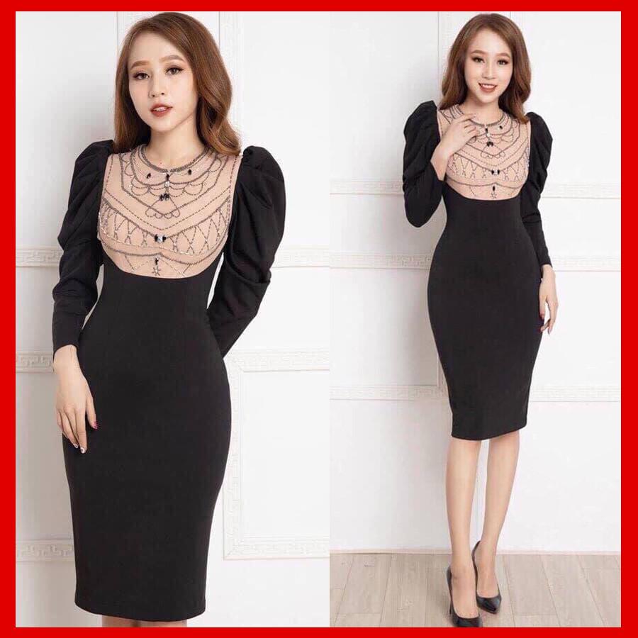 Đầm boddy tay dài phối lưới kết hạt siêu sang chảnh phù hợp đi dự tiệc, đi bar đi chơi đều đẹp (V235)VDVDVDVD