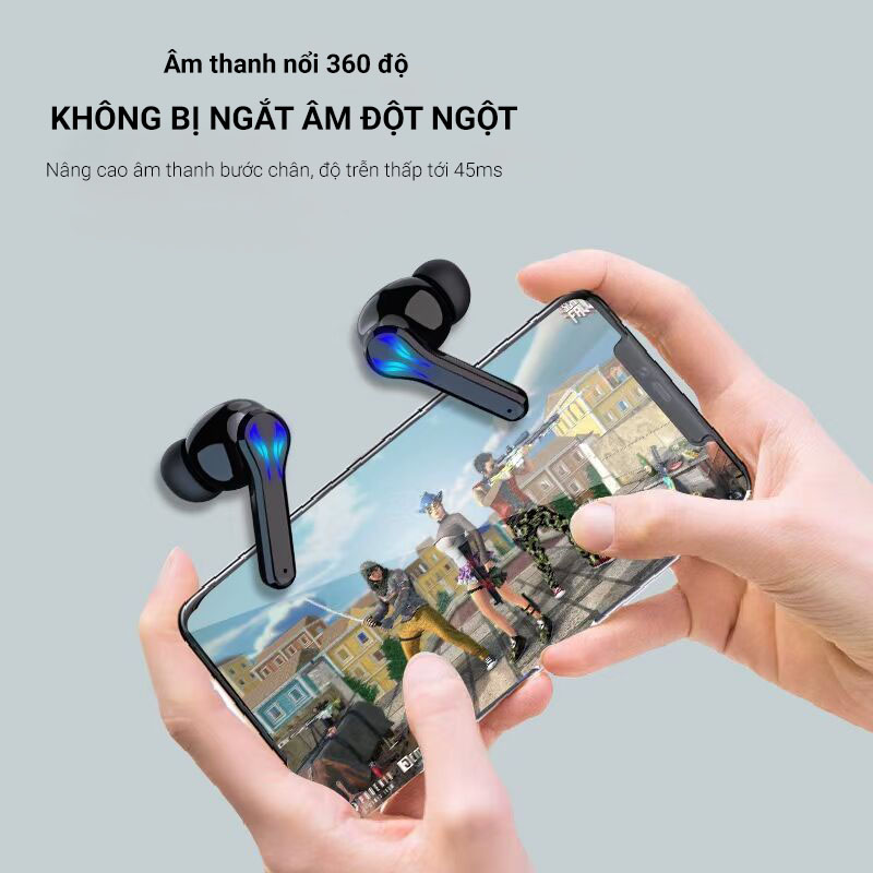 Tai Nghe Gaming Không Dây Bluetooth 5.0 FLOVEME - KW01, hỗ trợ đàm thoại độ trễ cực thấp khi chơi game, Bass mạnh mẽ