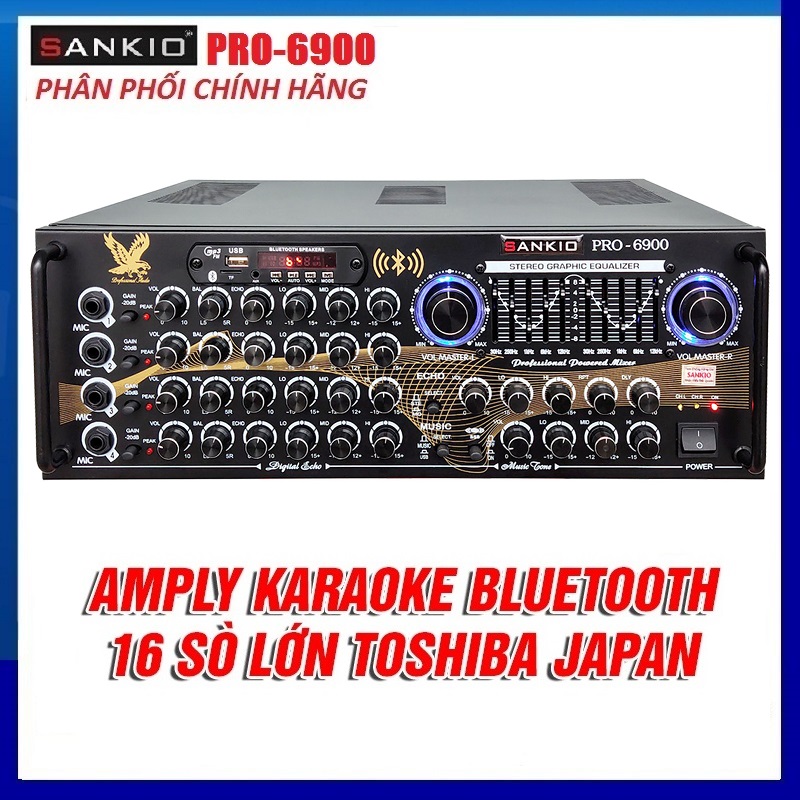 Âm ly Bluetooth SANKIO PRO-6900 - Amply karaoke 16 sò lớn tích hợp lọc xì, 2 quạt gió - Hàng chính hãng cao cấp