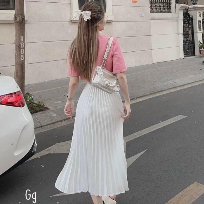 Sét áo croptop nút bọc + Chân váy dài dập ly đi chơi siêu sang trọng CSB103 Thời Trang
