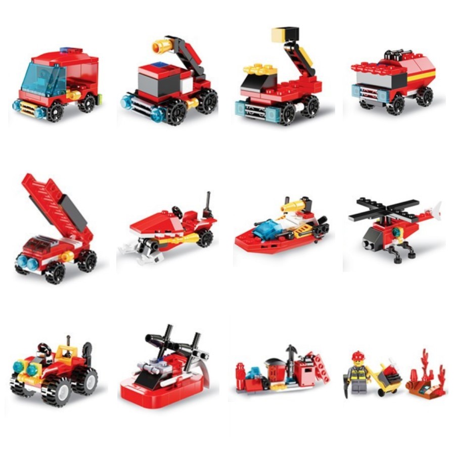 Bộ 6 Trứng Đồ Chơi Lắp Ráp Các Loại Xe Cứu Hỏa