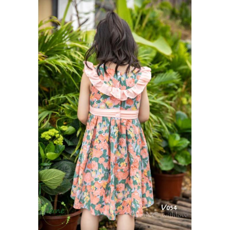 Váy xếp ly màu hồng cam sz 1-10y
