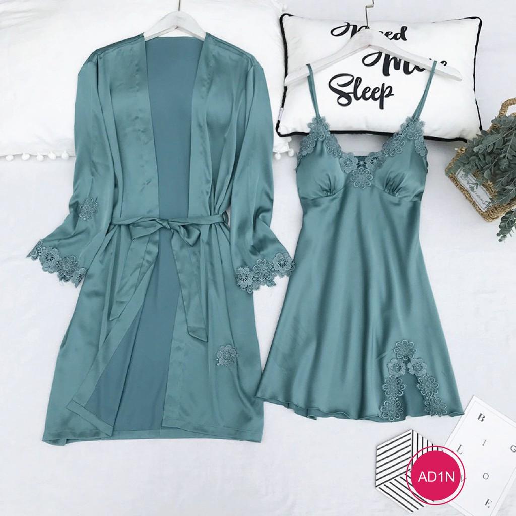 Sét choàng ngủ 2 món, Áo + Váy chất lụa satin cao cấp Xavia - AD1