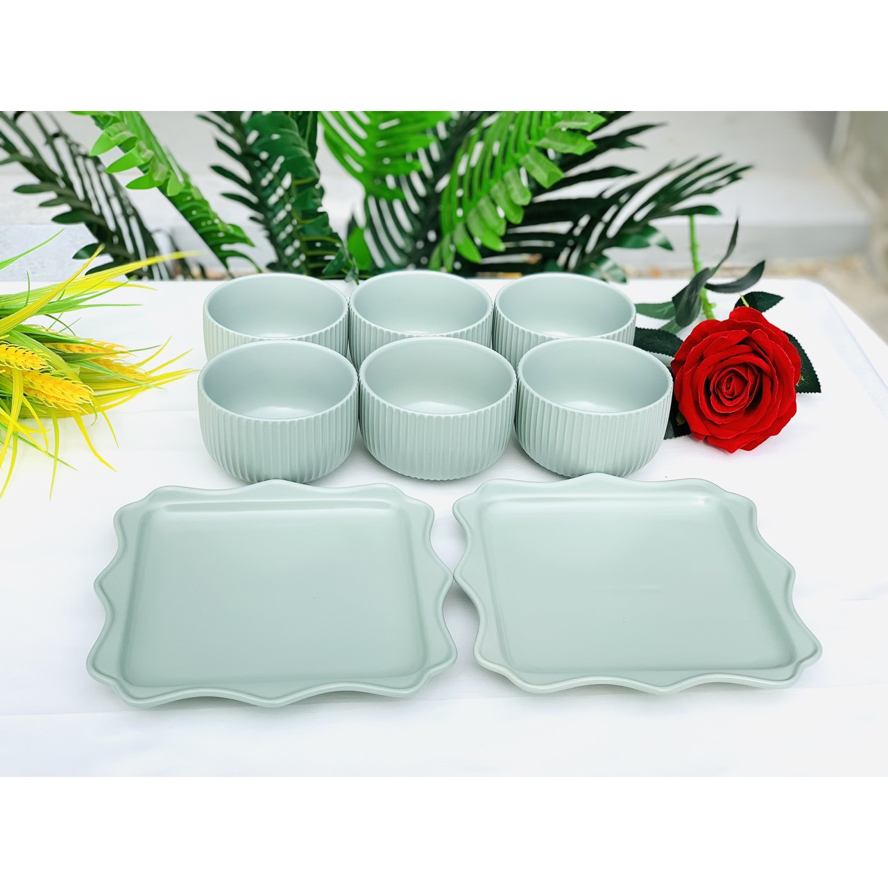 Bộ bát đĩa 8P (6 bát cơm &amp; 2 đĩa) - Rire Series &amp; Bella - Erato - Hàng nhập khẩu Hàn Quốc