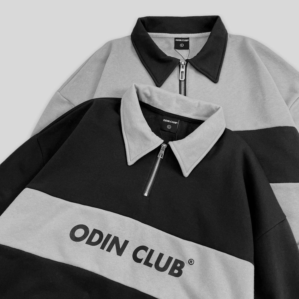 Áo sweater polo oversize ODIN CLUB Gray, Áo Sweater có cổ form rộng nam nữ ODIN, Local Brand ODIN CLUB