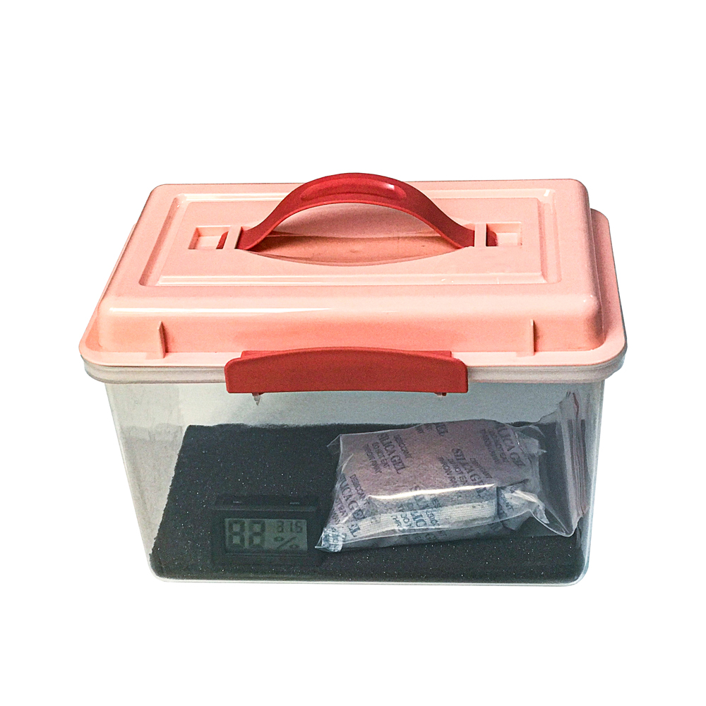 Combo hộp chống ẩm máy ảnh 3 lít (ẩm kế điện tử, 100g hạt hút ẩm xanh, tặng mút xốp) - Hàng nhập khẩu