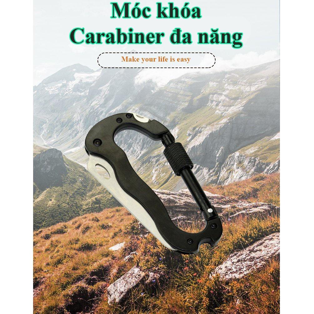 Móc khóa đa năng carabiner chữ D xoay đi phượt treo đồ tiện lợi