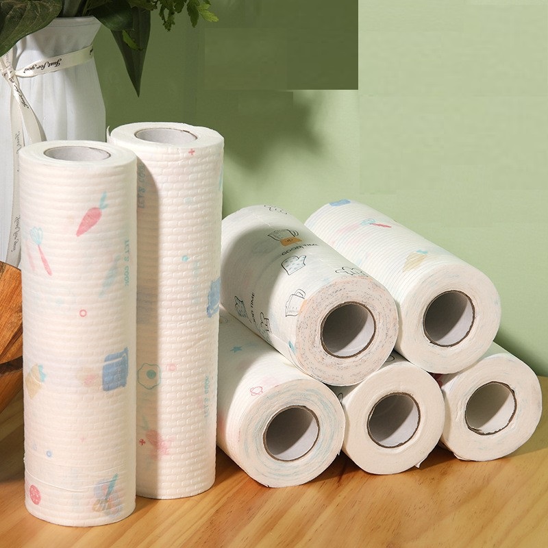 Giấy Cuộn Lau Đa Năng In Hình Không Dệt-Khăn Giấy Lau Nhà Bếp Có Thể Tái Sử Dụng