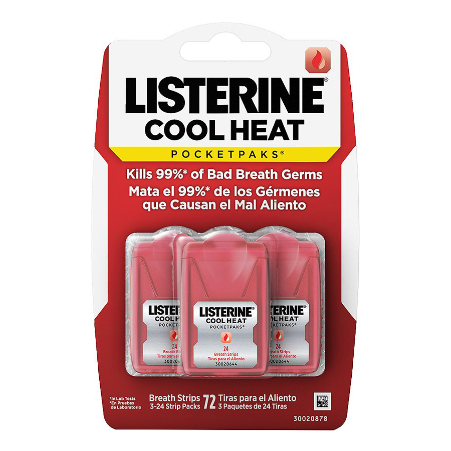 Miếng Ngậm Thơm Miệng Listerine Cool Heat Pocketpaks Breath Strips 24 Strip Pack (3 Pack)