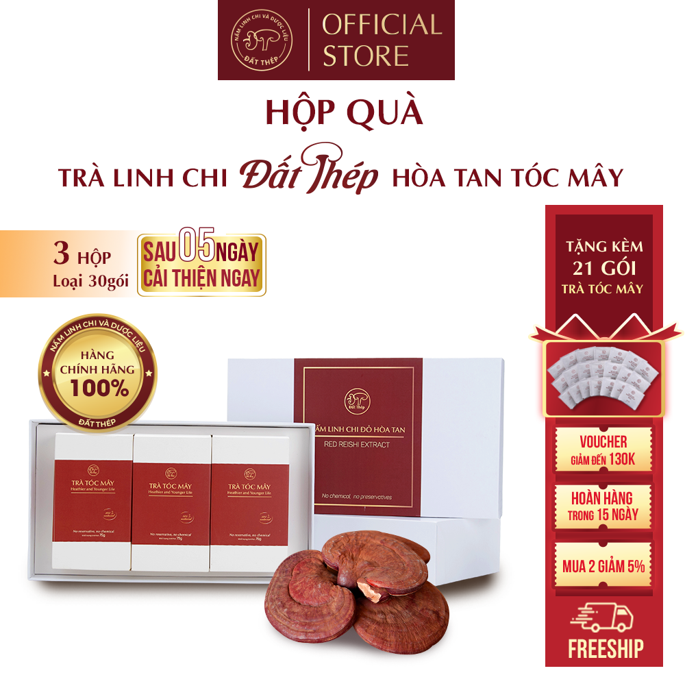 Trà Nấm Linh Chi Đất Thép Hòa Tan Tóc Mây 30 gói - Chống rụng tóc - Cân bằng nội tiết