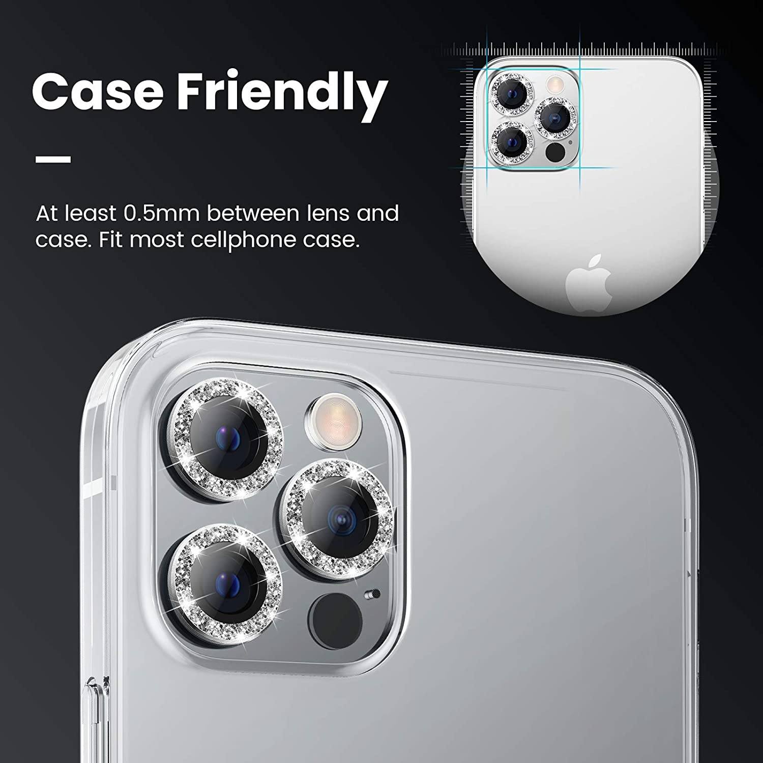 Bộ miếng dán kính cường lực Camera Diamond đính đá cho iPhone 12 Pro Max hiệu HOTCASE Kuzoom Lens Ring bảo vệ camera mang  lại khả năng chụp hình sắc nét full HD (độ cứng 9H, chống trầy) - hàng nhập khẩu