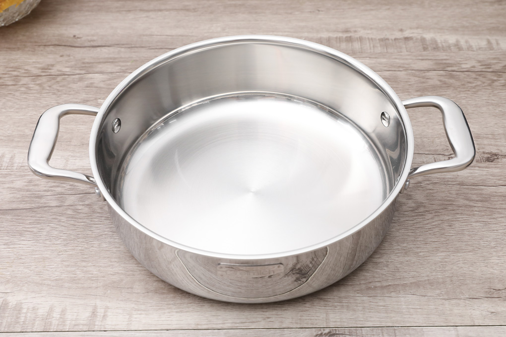 Chảo Inox liền khối 2 Tay Cầm, Sâu Lòng, Kiêm Nồi Lẩu Elmich Trimax XS EL-3847 size 26cm