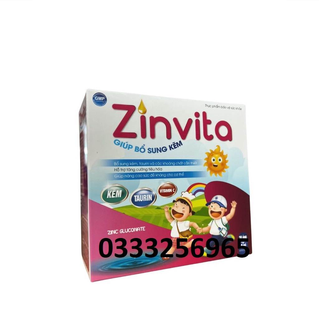 ZINVITA - Giúp bổ sung kẽm,Hỗ trợ tăng cường tiêu hóa,Giúp ăn ngon miệng,Nâng cao sức đề kháng cho cơ thể - Hộp 20 Ống