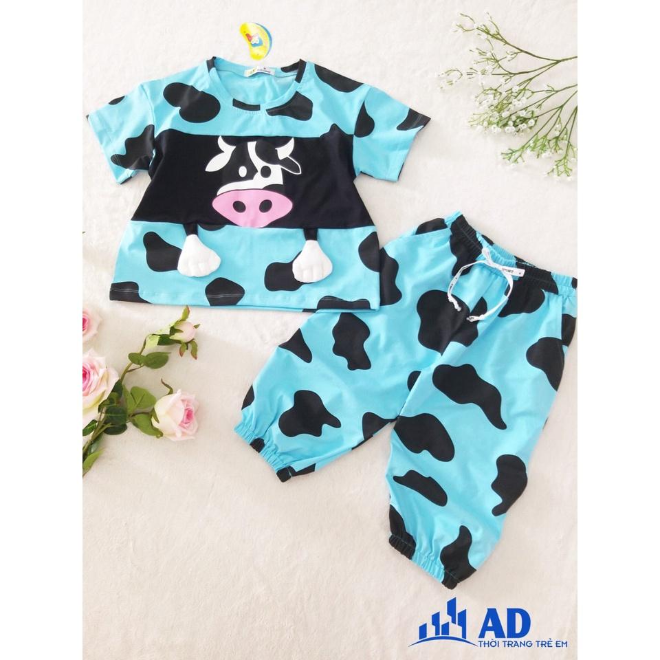 Set đồ Croptop hình chú bò sữa thun 100% cotton hot 2021 cho bé gái cực kỳ dể thương