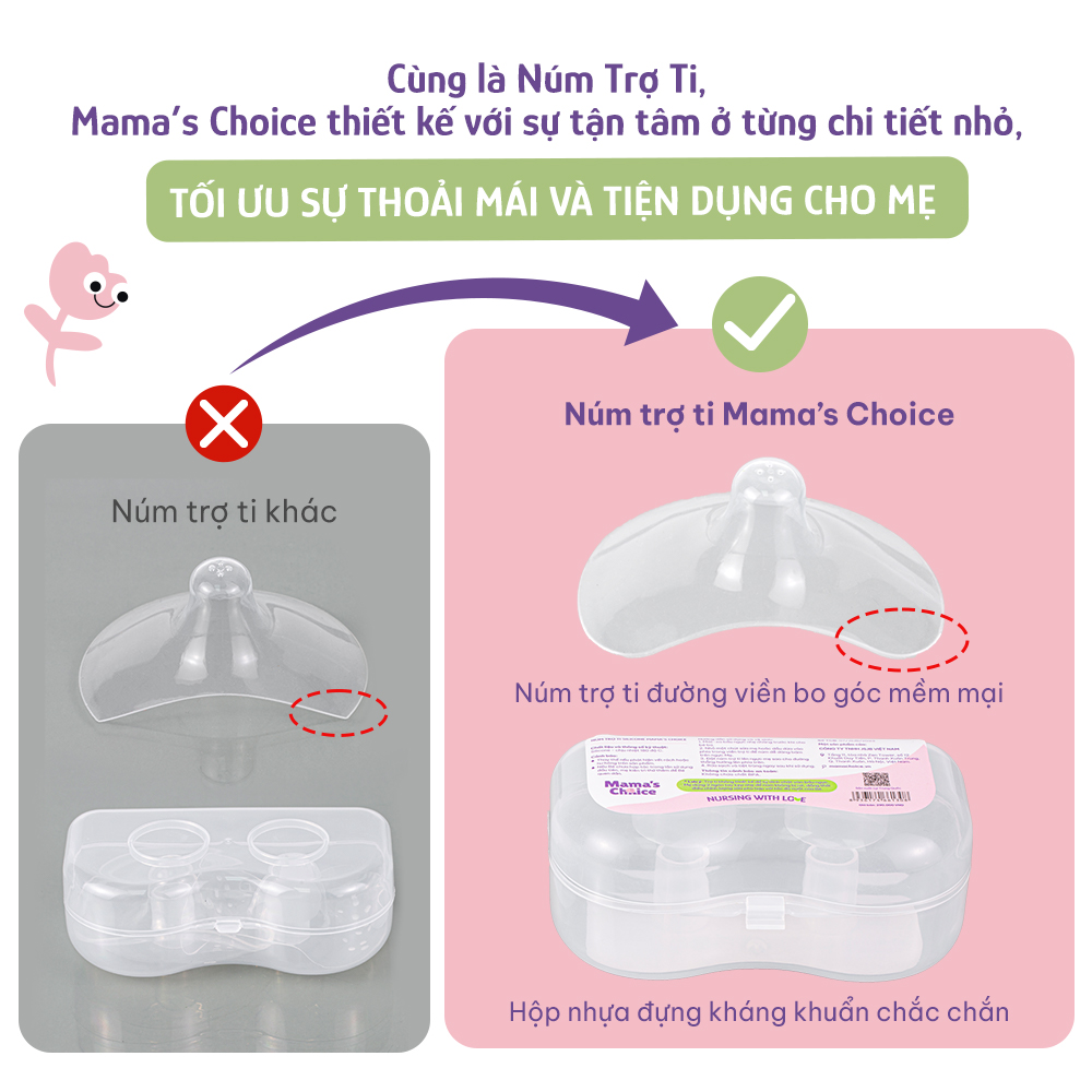 Núm Trợ Ti Mama's Choice, Trợ Ty Silicone Siêu Mềm Giúp Mẹ Cho Bé Bú Dễ Dàng