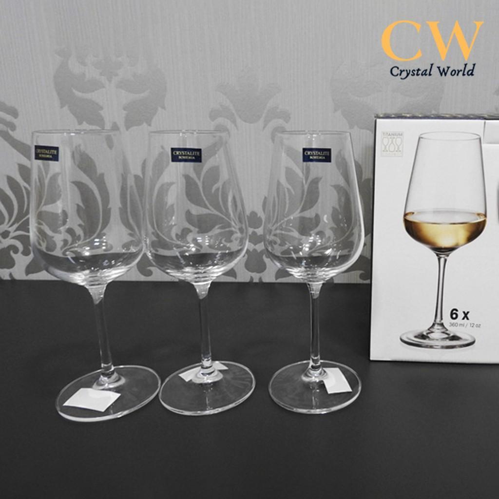 Bộ Ly Uống Rượu Vang Trắng Pha Lê Tiệp Crystalite Bohemia, Bộ Ly Thủy Tinh Trang Trí Bàn Tiệc, 360ml, Nhập Đức