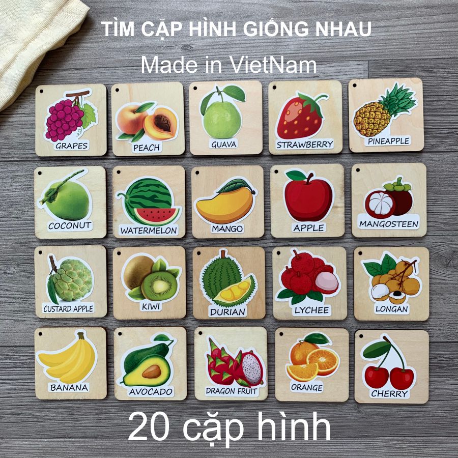 Tìm cặp đôi, tìm cặp hình giống nhau rèn luyện trí nhớ bằng gỗ-Hình các loại quả