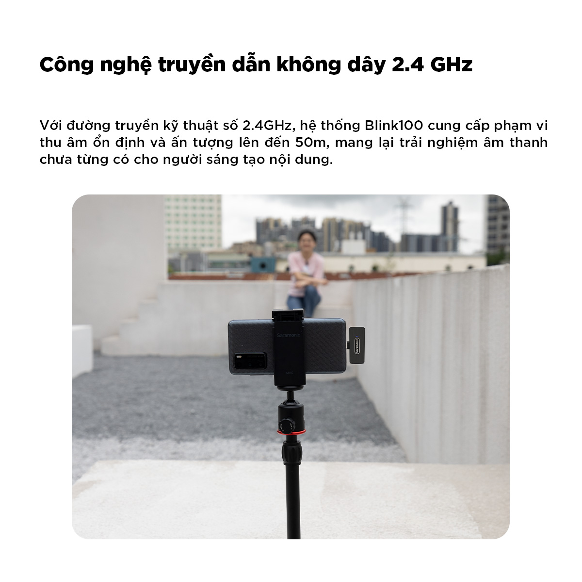 Micro Thu Âm Không Dây Saramonic Blink100 - Dành Cho Máy Ảnh, DSLR Điện Thoại, Laptop - Khử ồn Thông Minh - Hàng Chính Hãng