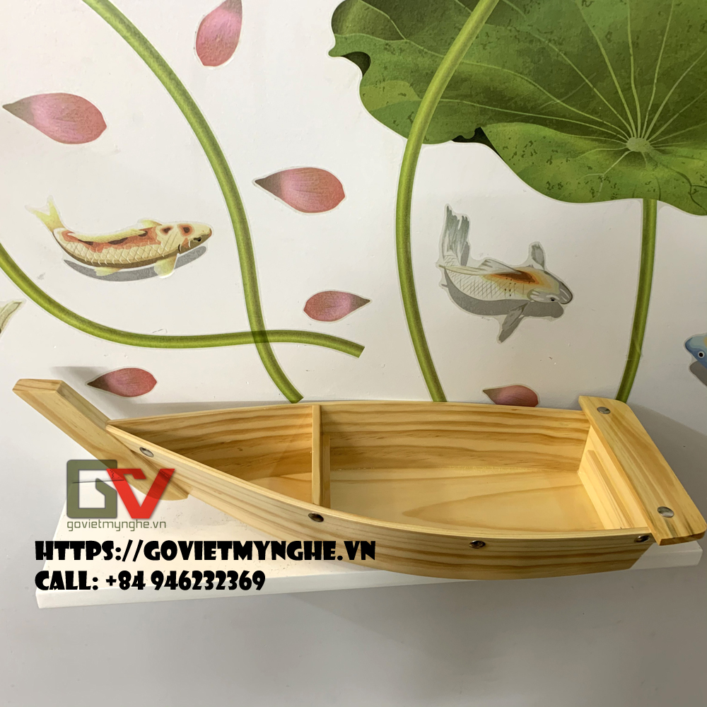[Hàng chuẩn Nhật - Dài 48cm] Khay gỗ đựng sushi sashimi - khay thuyền gỗ để setup lẩu - Gỗ thông tự nhiên