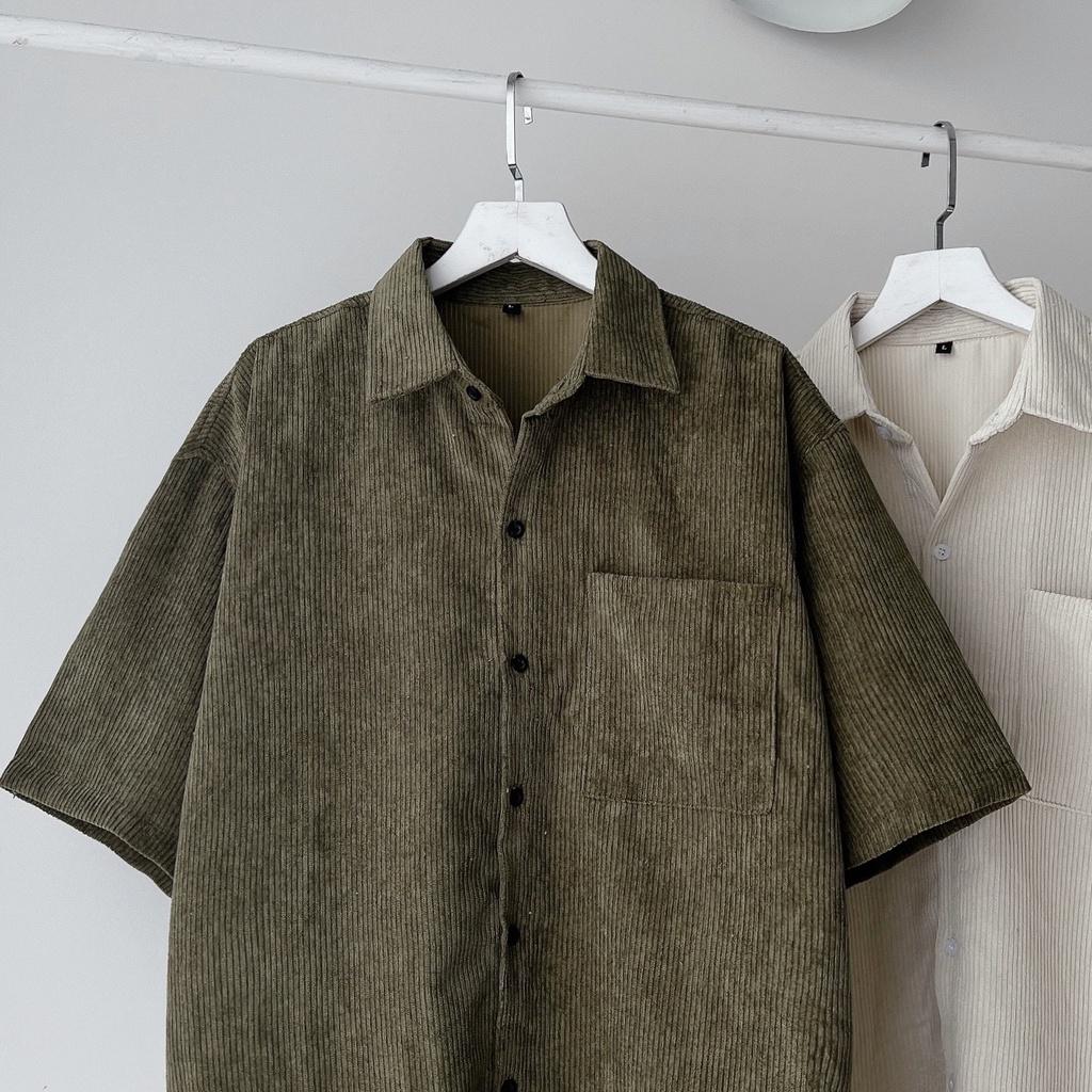 Áo sơ mi nhung trơn tay ngắn unisex