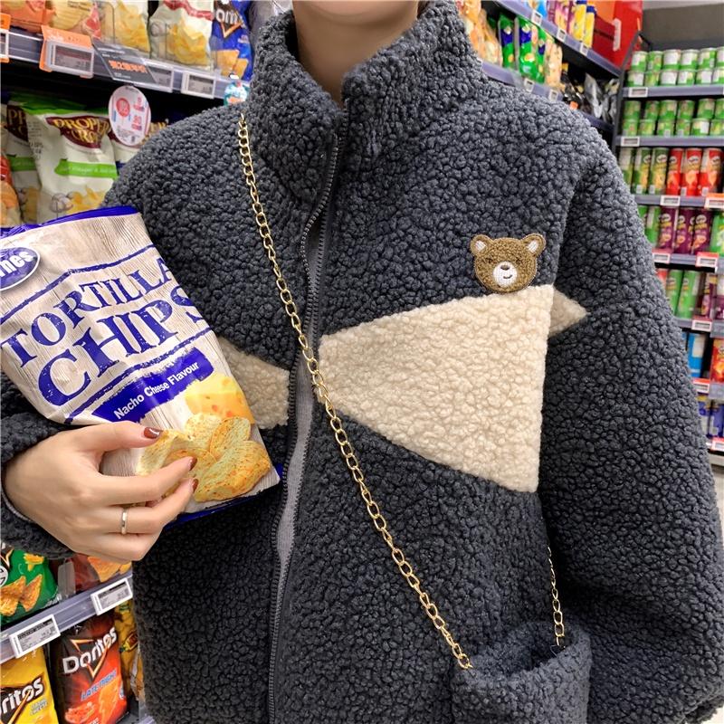 Áo Khoác Lông Cừu siêu ấm Thời Trang Mùa Đông hàn quốc ️ Áo Sweater Nữ Lông Mịn Thêu Cubs và Kèm Túi Chéo Set